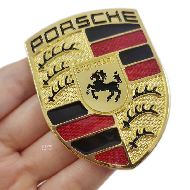 1 Miếng Dán Logo PORSCHE Bằng Kim Loại Màu Vàng Trang Trí Xe Hơi