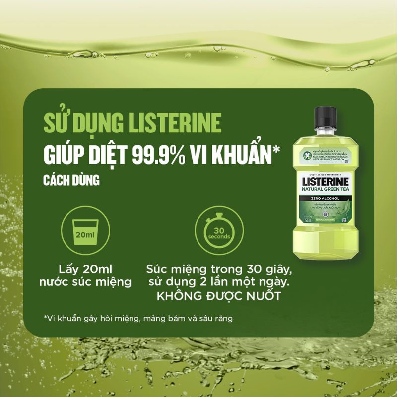 Nước súc miệng 750ml⚡listerine Green tea⚡ngăn ngừa sâu răng