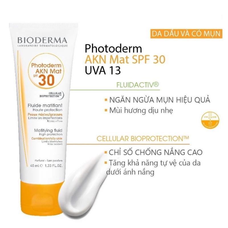 Bioderma Kem Chống Nắng Dành Cho Da Hỗn Hợp, Da Dầu Đến Da Mụn Bioderma Photoderm AKN Mat SPF30 40ml
