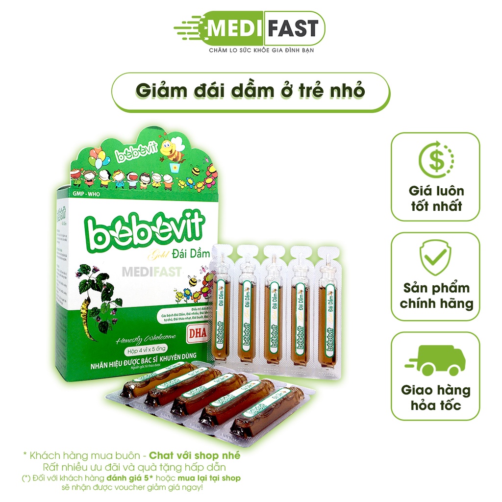 Siro giảm đái dầm - Bebevit Gold, giúp bé giảm tiểu đêm, đái dầm không tự chủ - hộp 20 ống uống từ thảo dược