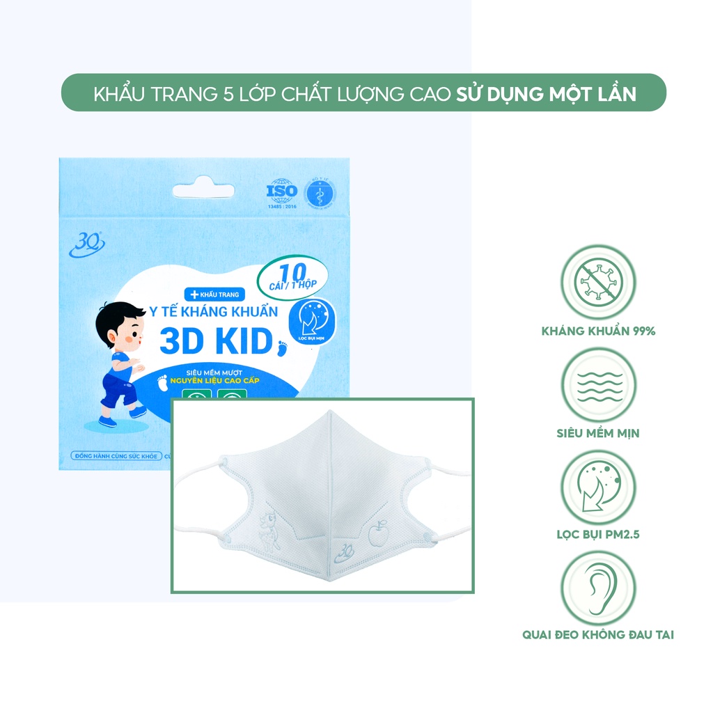 Khẩu trang hình táo 3Q kháng khuẩn dành cho bé từ 2-12 tuổi