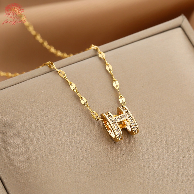 Vòng cổ Thép Titan Mạ Vàng 18K Đính Kim Cương Thời Trang Cho Nữ