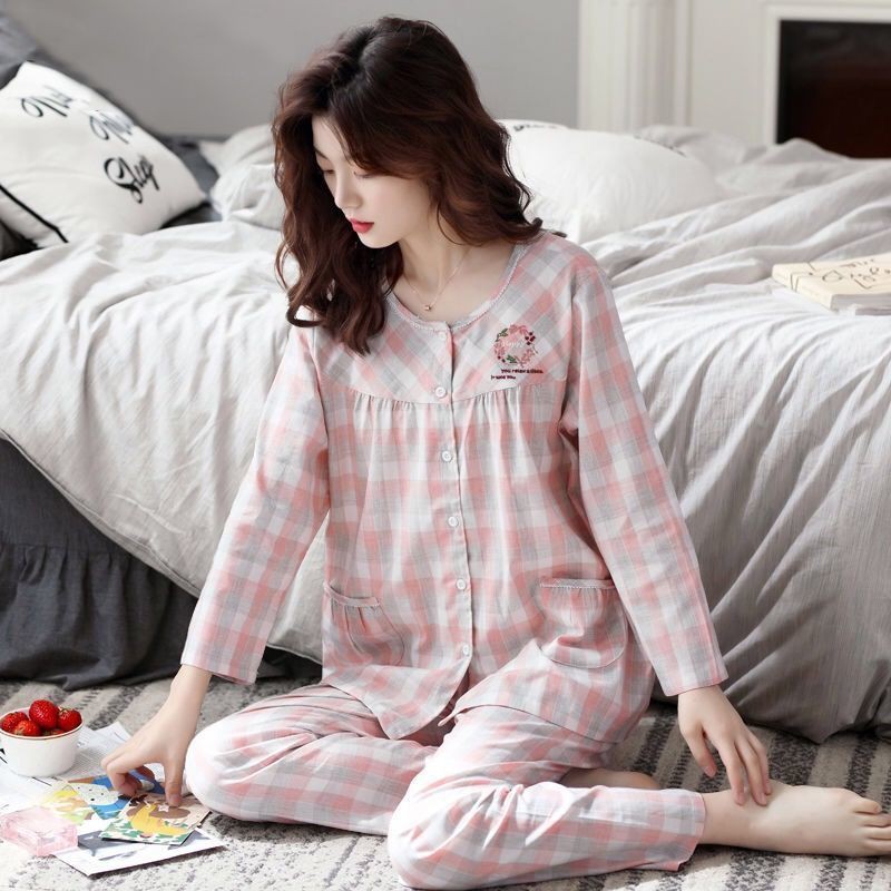 ✕Quần áo giam cao cấp Bộ đồ ngủ bà bầu dài tay cotton mùa xuân và thu hè cho con bú tại nhà đông cộng với