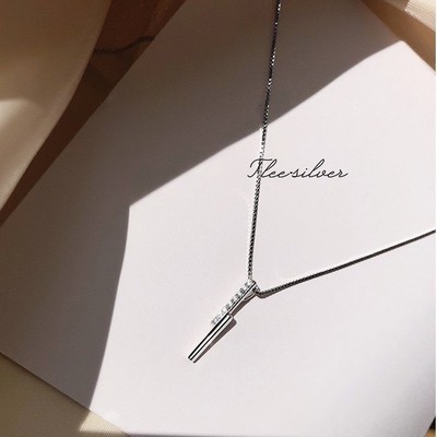 Dây chuyền bạc nữ TLEE thanh bạc cách điệu nạm đá xinh xắn TLEE JEWELRY D0180