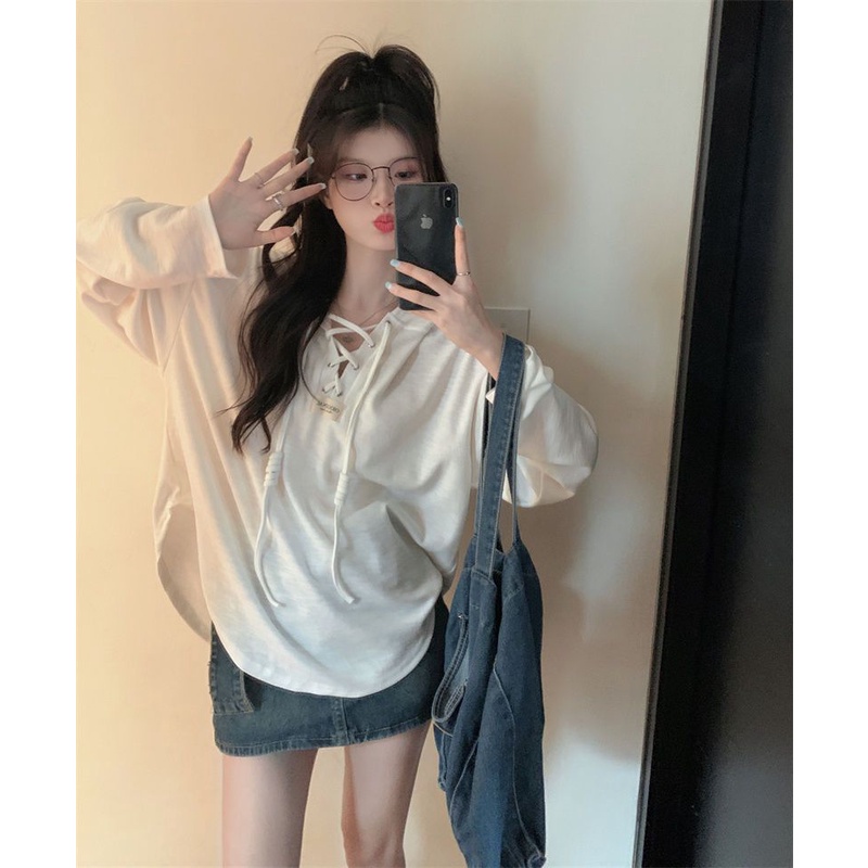 Áo thun COZOKC tay dài có mũ trùm đầu dáng rộng thời trang