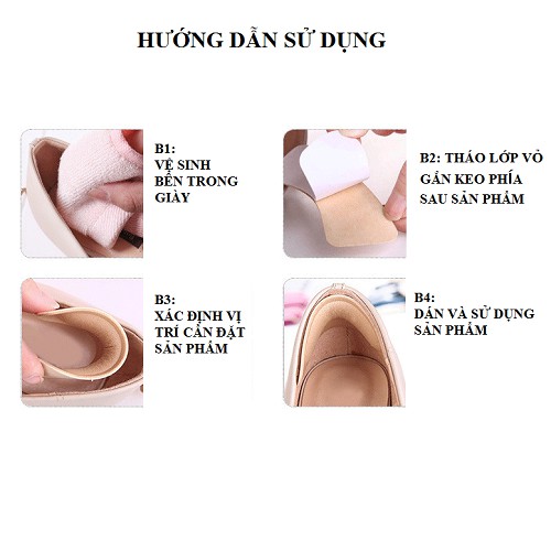 Miếng lót giày bảo vệ sau gót 4D, có keo dán tiện dụng giúp không rớt gót khi mang giày