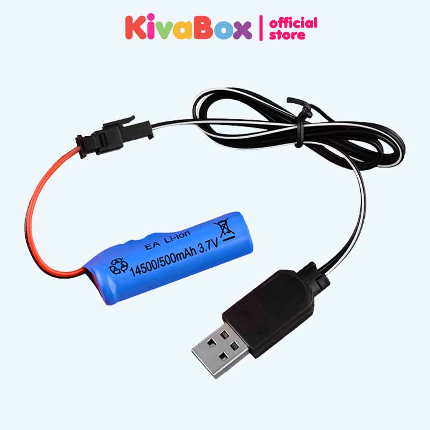 Pin sạc, cáp sạc pin 14500 3.7v 500mAh KIVABOX dành cho các loại xe điều khiển từ xa loại tròn cổng SM