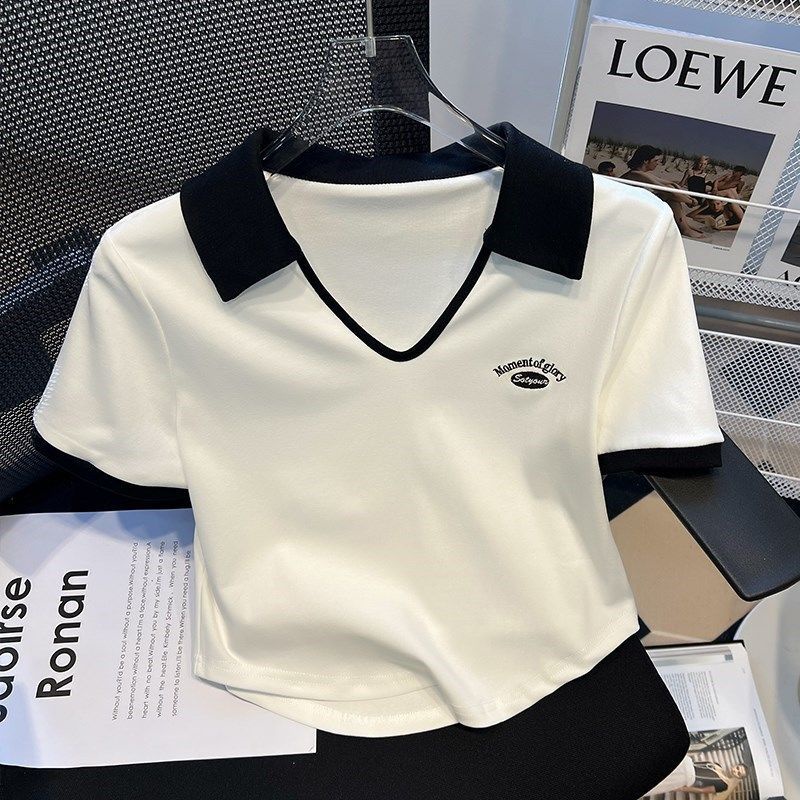 Áo polo BH tay ngắn màu trơn bằng vải cotton thời trang mùa hè dành cho bạn nữ