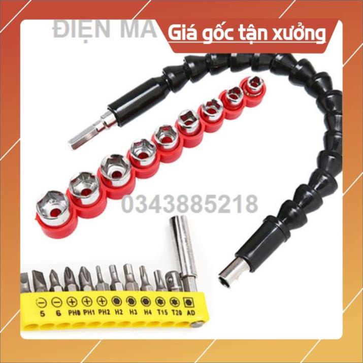 Bộ phụ kiện máy khoan 22 chi tiết -siết bulong-đầu vít-dây nối dài chuyển hướng