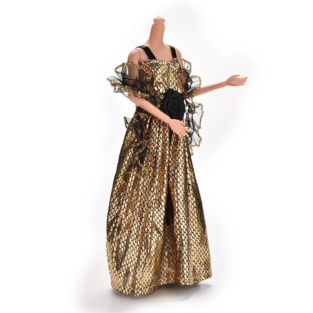 Đầm Vàng Phối Lưới Đen Xinh Xắn Cho Búp Bê Barbie