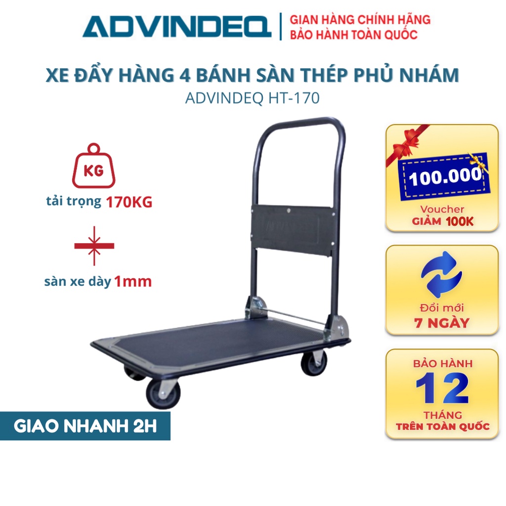 Xe đẩy hàng 4 bánh gấp gọn sàn thép phủ nhám chống gỉ chống xước ADVINDEQ , bảo hành 12 tháng toàn quốc