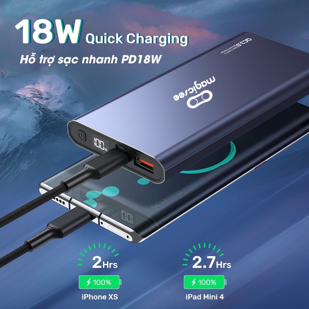 [Pin dự phòng] Pin sạc dự phòng Magicsee E1000S 10000mAh 18W QC3.0  2 cổng sạc nhanh đèn LED hiển thị điện tử