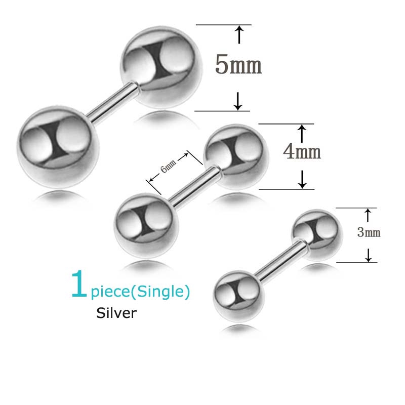 1 Khuyên Tai Hình Quả Tạ 6mm Bằng Thép Không Gỉ
