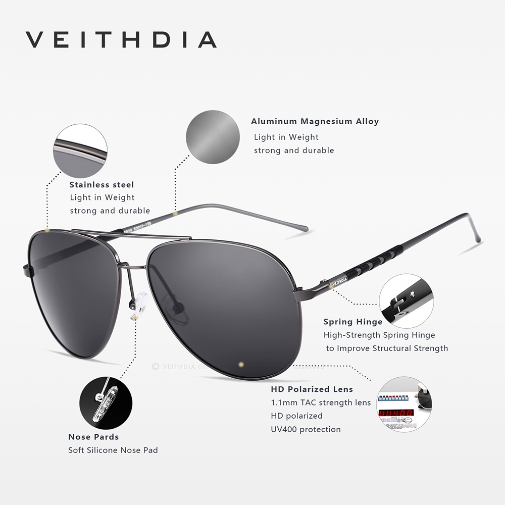 [Có Hộp] VEITHDIA 2839 Kính Râm Nam Phân Cực Hợp Kim Nhôm Magie Nhiều Màu Sắc Chống Nắng Ngoài Trời Thiết Kế Thương Hiệu VEITHDIA