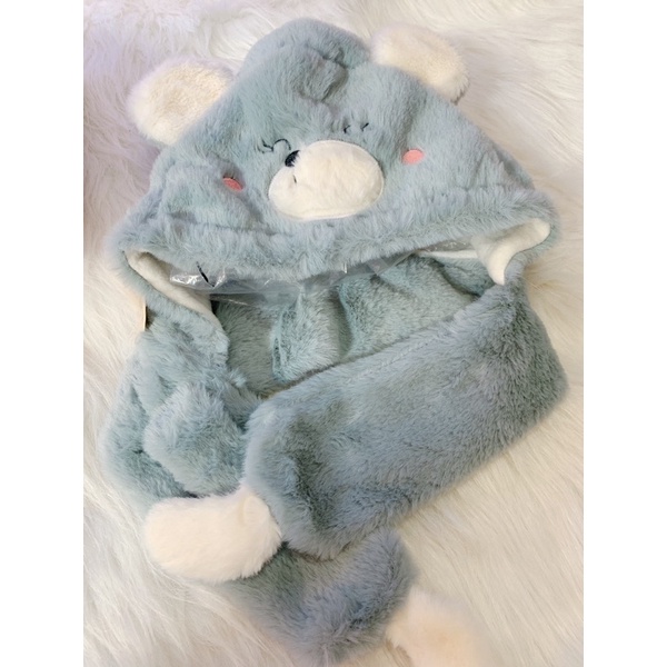 Sét mũ liền khăn tai gấu  cho bé gái