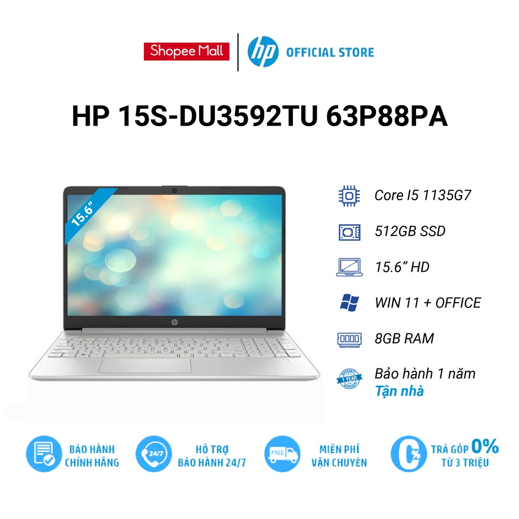 [ELHP15 giảm 10%] Laptop HP 15s-du3592TU 63P88PA | i5 1135G7 | Intel Iris Xe Graphics | Ram 8G