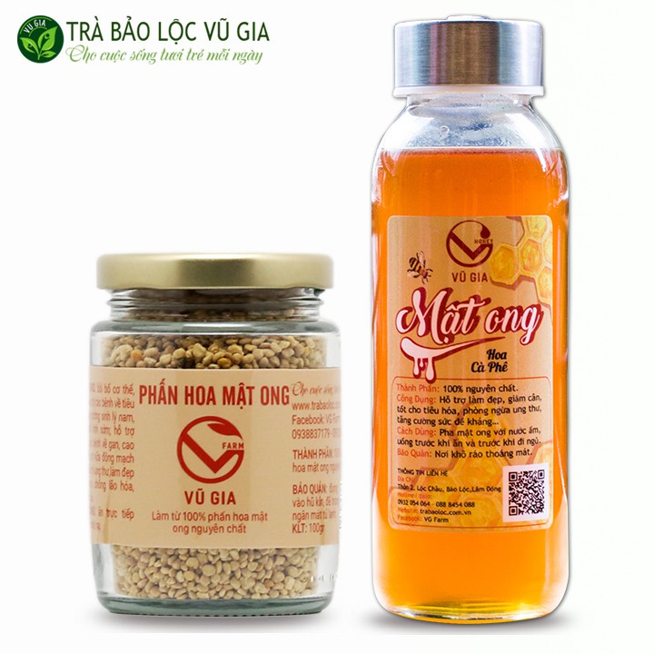 [Mã FMCGM25 - 10% ĐH 150K] Combo Mật Ong Hoa Cà Phê 420g và Phấn Hoa Mật Ong 100g - Nguyên Chất Vũ Gia