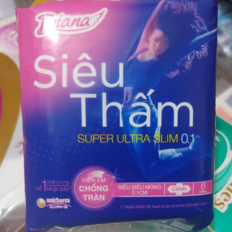 Băng vệ sinh Diana siêu thấm super ultra slim 0.1 cánh 8 miếng