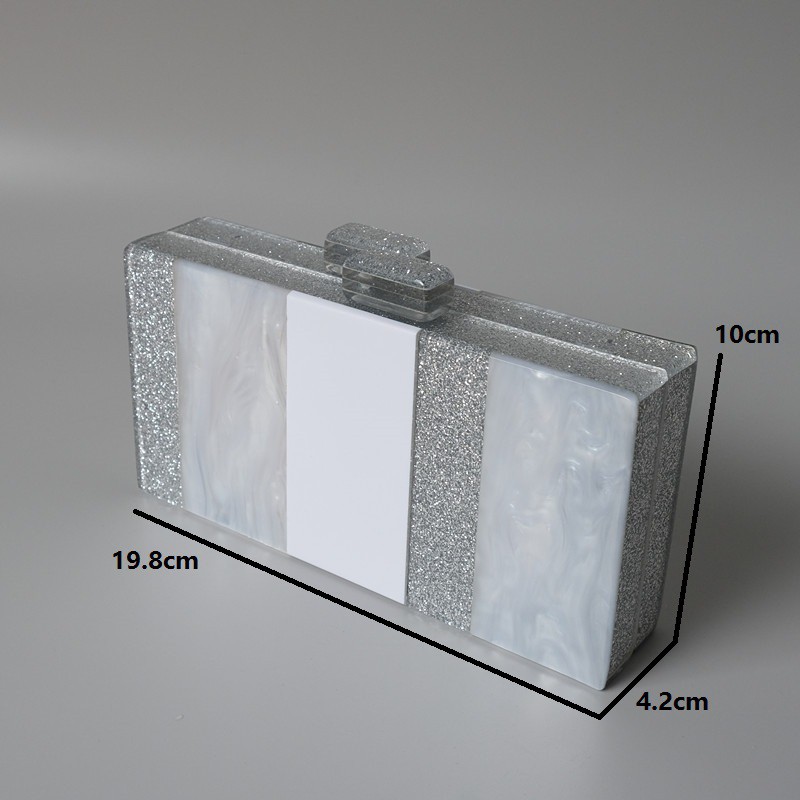 Túi Xách Tay Acrylic Họa Tiết Sọc Màu Bạc/Trắng Thời Trang Xu Hướng Mới Cho Nữ