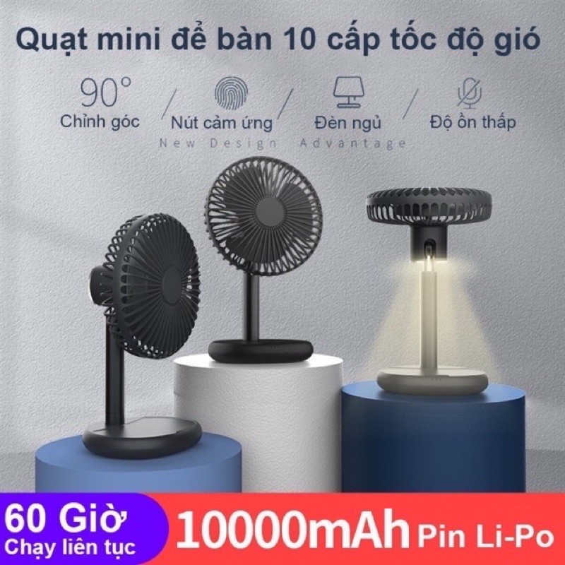 [Hàng có sẵn ] quạt mini tích điện để bàn pin 10.000 mah chính hãng bảo hành 12 tháng toàn quốc