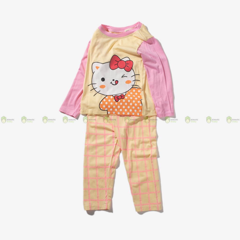 Bộ Thun Lạnh Dài Tay Cho Bé Gái, Bé Trai Minky Mom Động Vật Quần Kẻ, Bộ Quần Áo Cho Bé Mặc Nhà Thu Đông MKMTD2231