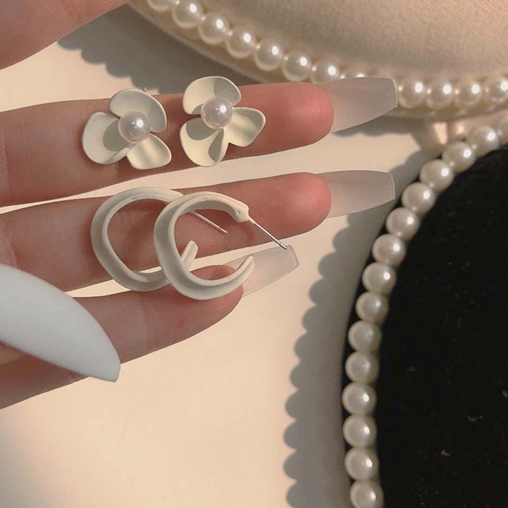 Bông Tai Mạ Bạc 925 Hình Hoa Màu Trắng Phong Cách Hàn Quốc Thời Trang Cho Nữ