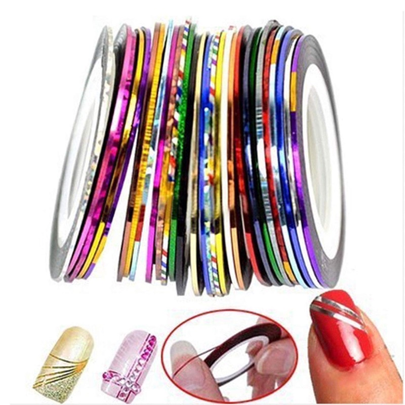 Set 12 cuộn băng dính kim tuyến trang trí móng