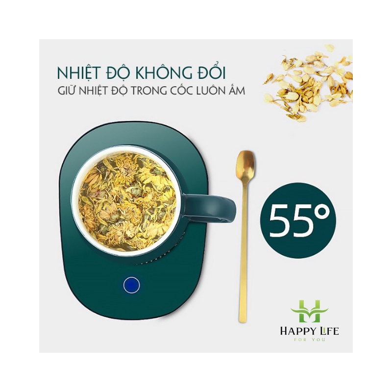 Cốc hâm nóng đồ uống kèm đế điện, bộ ly cốc hâm nóng - Happy Life 4U