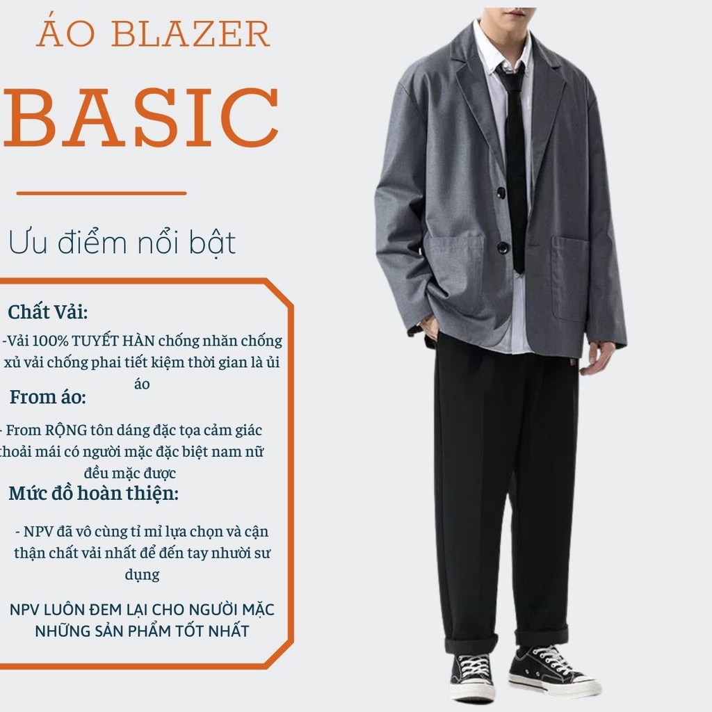 Áo khoác blazer nam-nữ form rộng NPV hàn quốc 2 khuy cài thương hiệu