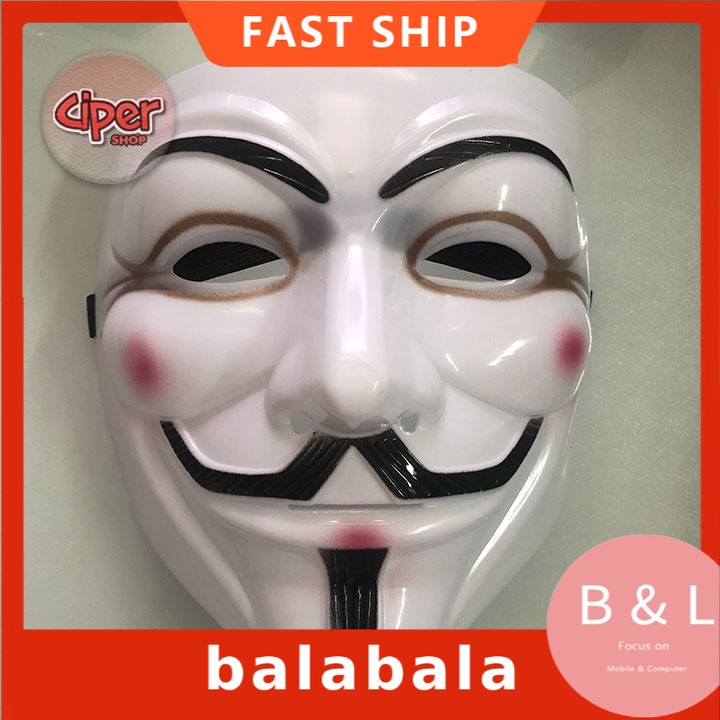 Mặt nạ hacker Anonymous Trắng Vàng Đen có viền mắt