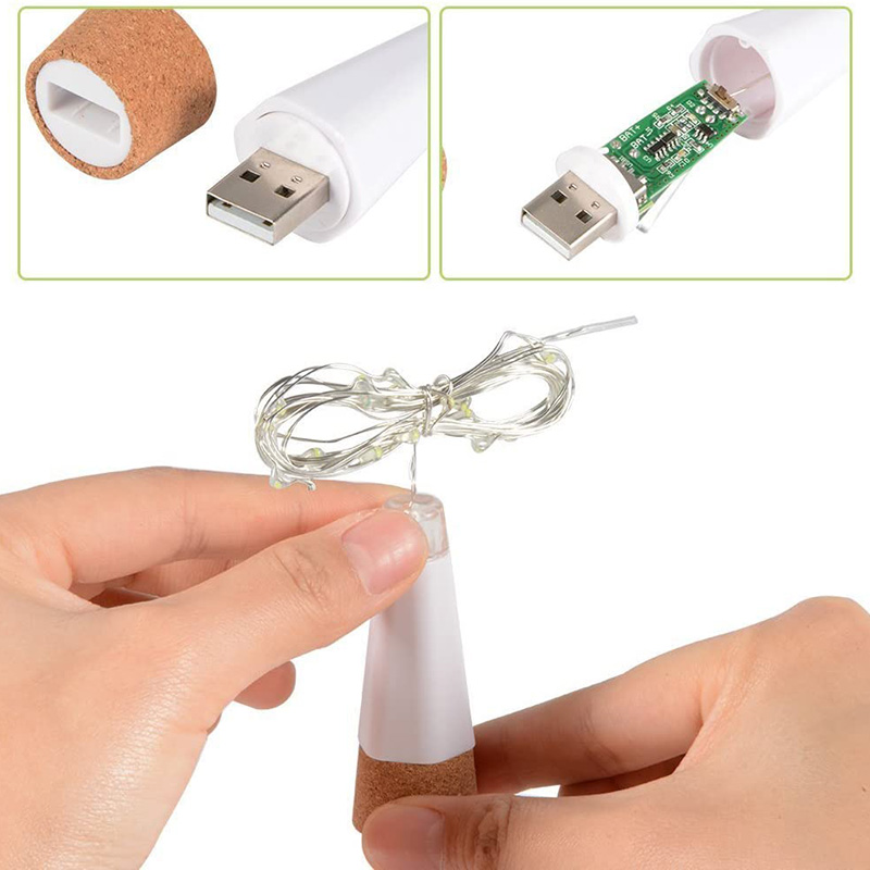 Dây Đèn Led 2m 20 Bóng Hình Nắp Chai Có Thể Sạc Lại Bằng Cổng Usb Trang Trí Tiệc Giáng Sinh / Tiệc Cưới / Halloween / Nhà Bếp Jp6