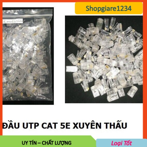 Đầu mạng RJ45 Cat5 xuyên thấu (Đầu nhựa, nhôm)/ Bịch 100 cái - Loại tốt, Chống nhiễu