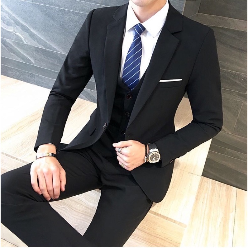 Bộ vest nam 1 khuy đen vải tuyết sang trọng, form chuẩn xịn đẹp,quần có đai thiết kế chỉnh vòng bụng rộng chật linh hoạt