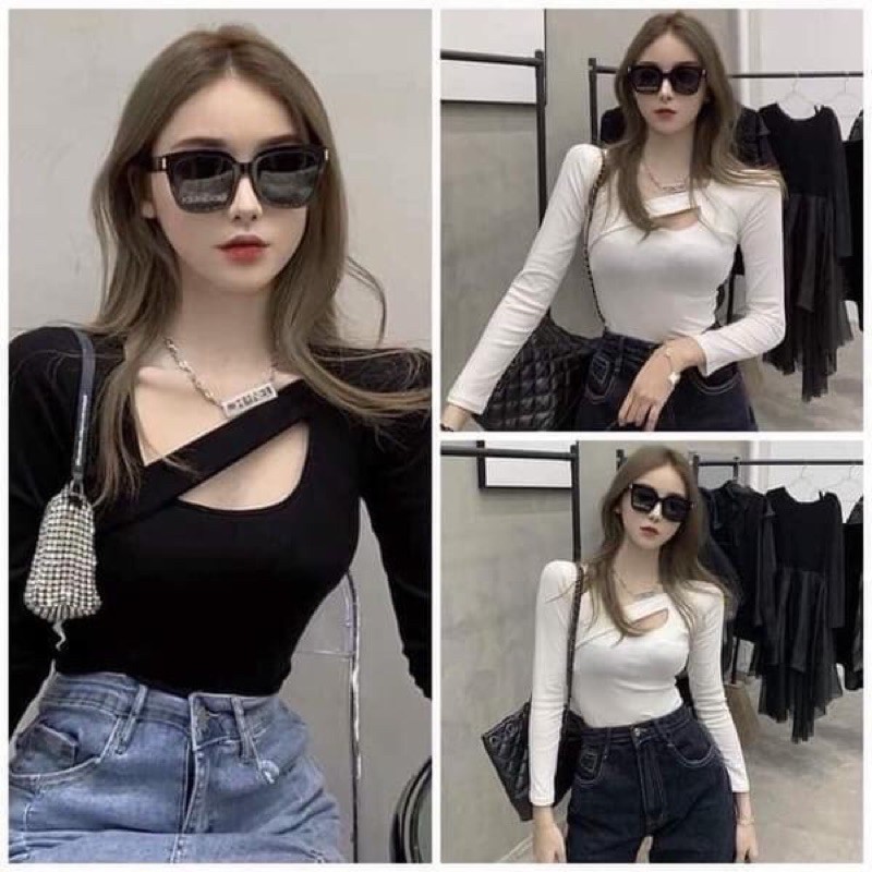 Áo kiểu croptop tay dài dây chéo