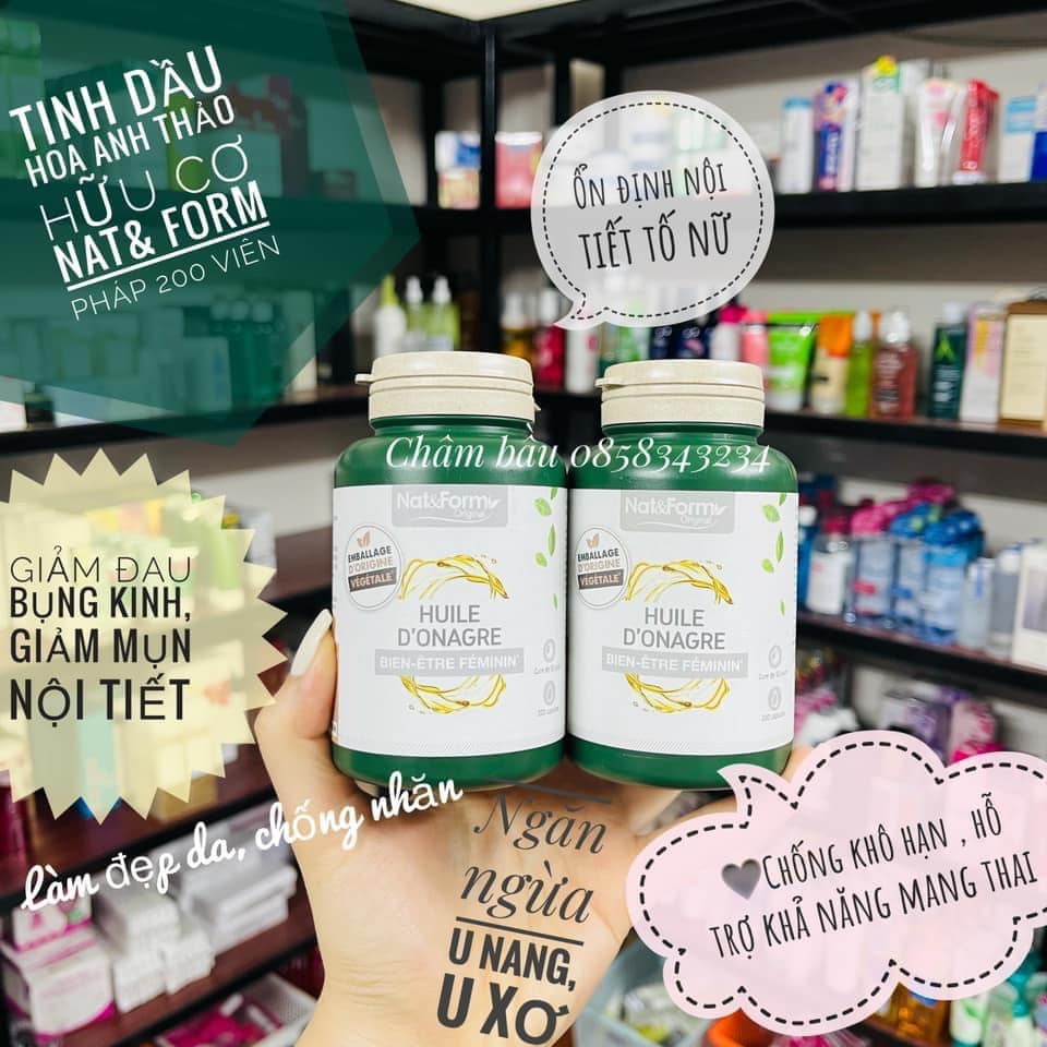 Tinh dầu hoa anh thảo hữu cơ Pháp NAT & FORM mẫu mới 200 viên | Thế Giới Skin Care