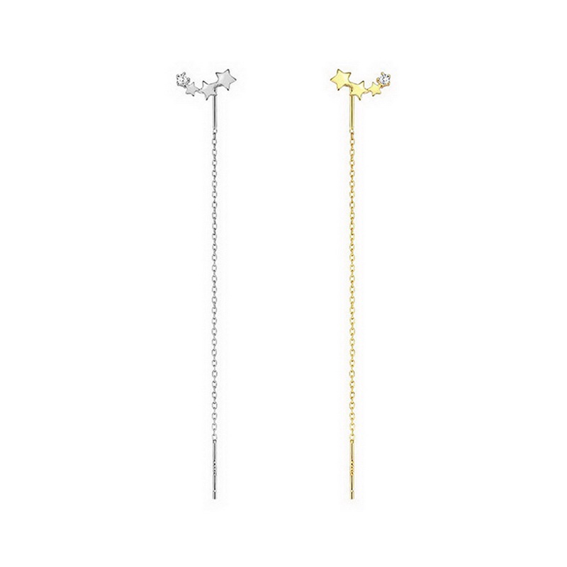 Khuyên Tai Dáng Dài Tua Rua Hình Ngôi Sao Sao Băng Màu Bạc Zircon Thời Trang Cho Nữ