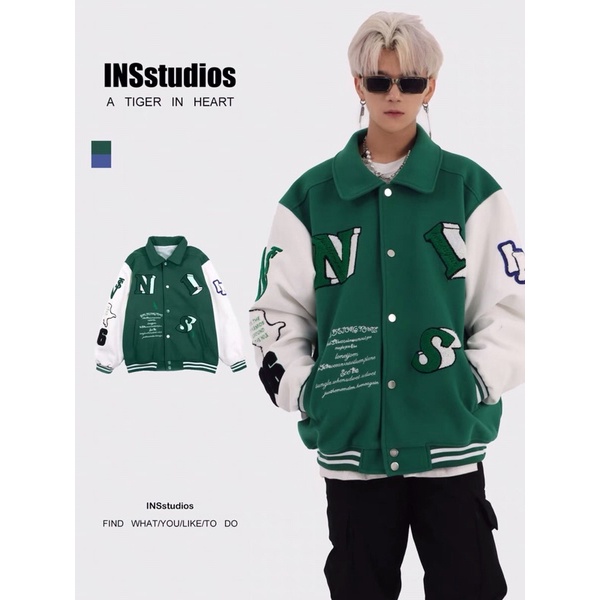 Áo Bomber - Jacket varsity Dạ Ép , Thêu Xù Cá Tínhl