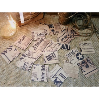 20 sticker kraft nâu hoạ tiết newspaper cổ điển dạng vuông độc đáo