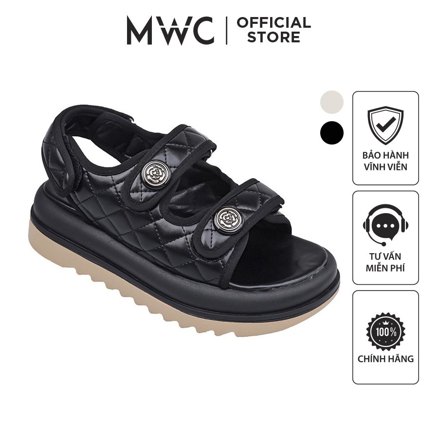 Giày MWC 2938 - Sandal Hoa Trà Đế Bánh Mì 5cm Quai Dán, Giày sandal 2 Quai Ngang Vân Chỉ Nổi Siêu êm, siêu dễ mix đồ