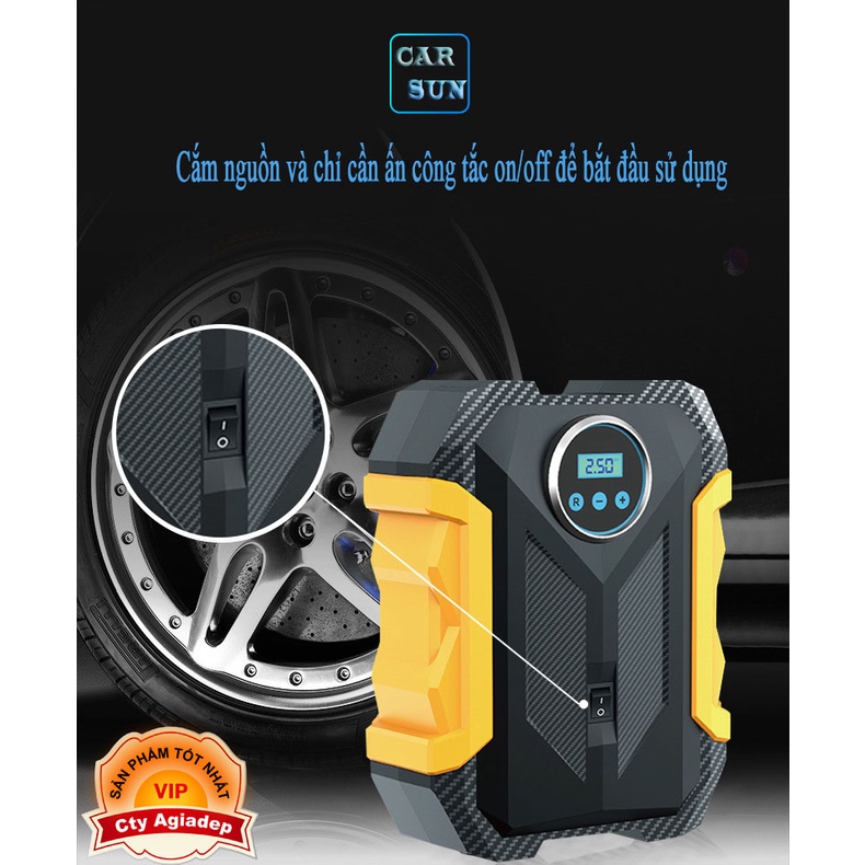 Bơm lốp ô tô Cao cấp có màn hình led - tự ngắt Carsun chính hãng- Agiadep.com