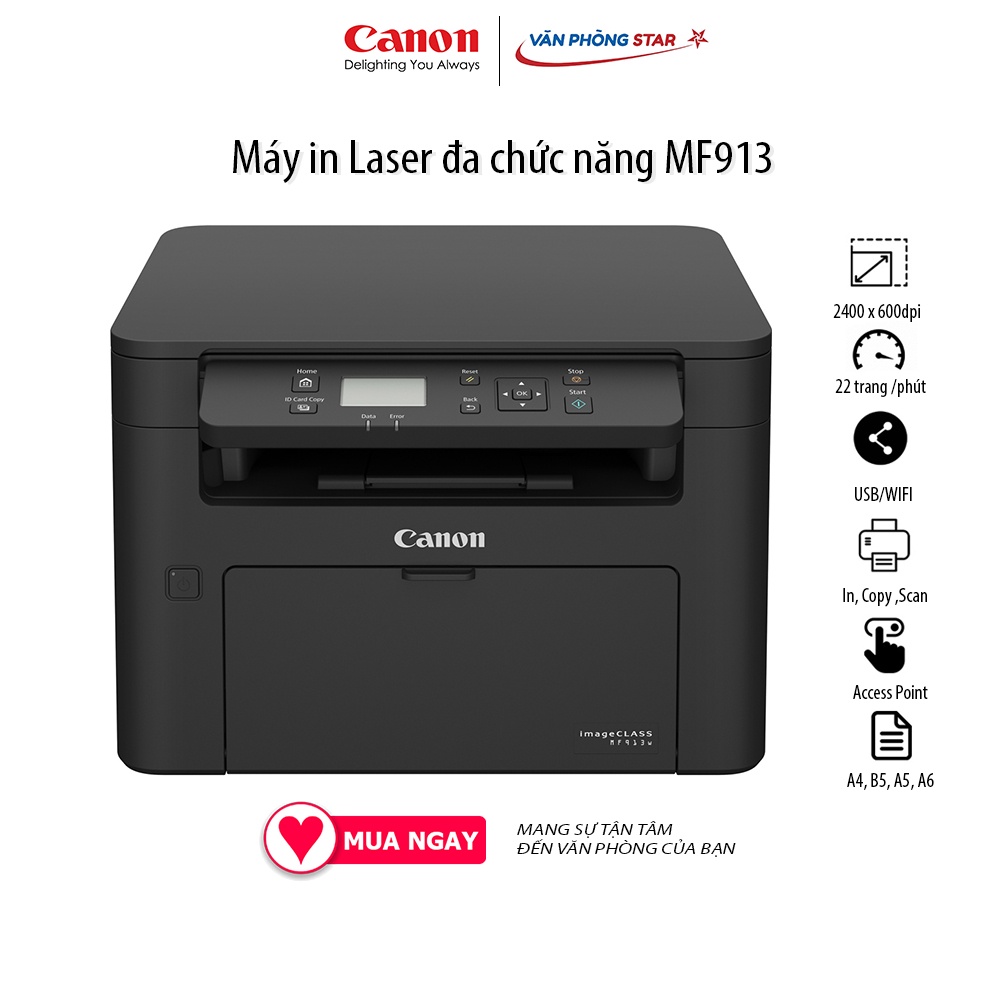 Máy in laser đen trắng đa năng Canon MF913W in copy scan màu tốc độ 22 trang/phút độ 2400 x 1200 tại Vanphongstar