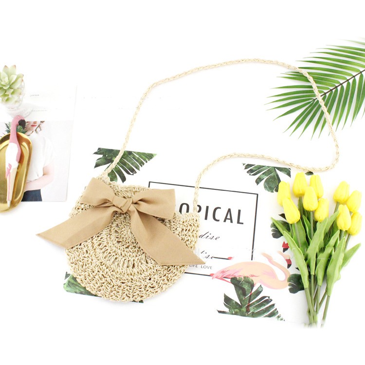 Túi Cói Đi Biển Tròn Đeo Chéo Phối Nơ Hot Hit L998 - LoanTay