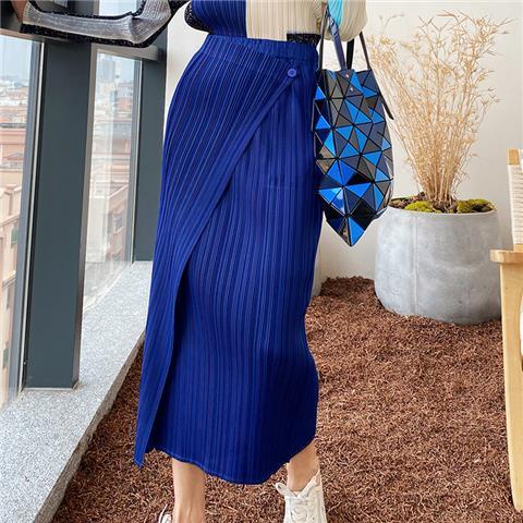 Sanzhai pleated skirt medium length basic fashion slim high waist solid color commuter pleated skirt for a lifetime