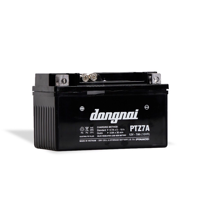 Bình acquy xe máy khô miễn bảo dưỡng Đồng Nai PTZ7A | 12V - 7Ah, ắc quy xe máy honda 12v.