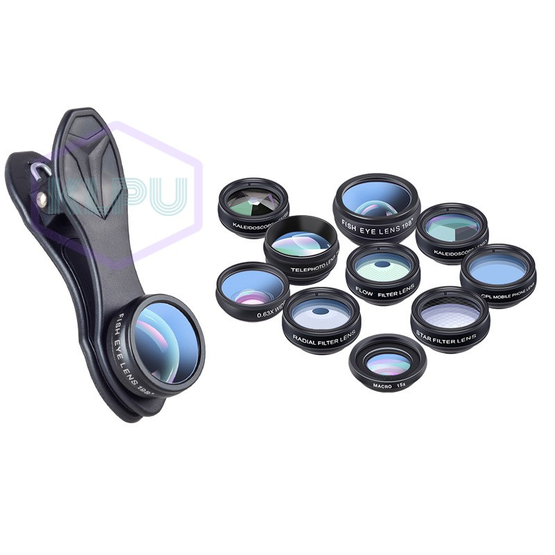 10 In 1 Phone Camera Lens Kit Telescope Wide Angle Macro Lenses for iPhone X 8 Samsung Xiaomi