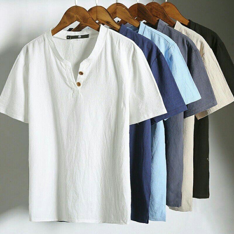 Áo chất liệu đũi cổ V mềm mát cho nam