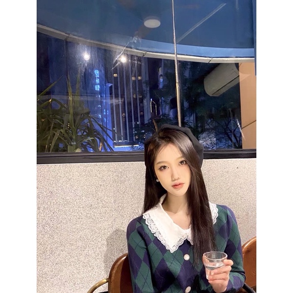 |SONA TOP| Áo cardigan cổ bèo caro xanh đen ROSE BLACKPINK, SOMI, Triệu Lộ Tư TLÉA