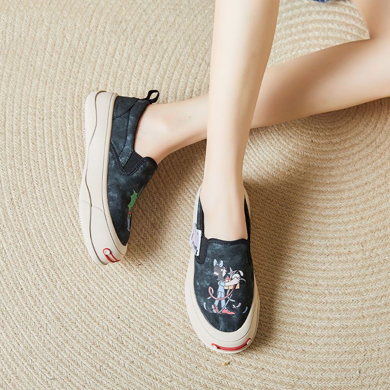 Giày Lười Vải Canvas Đế Dày Hở Một Hàng Nút Phong Cách Mới Dễ Phối Đồ Cho Nữ