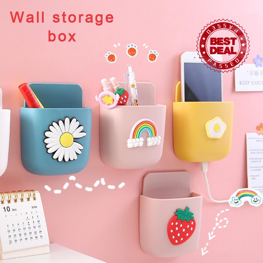 Hộp lưu trữ gắn tường bằng nhựa họa tiết hoạt hình để đựng điều khiển từ xa và đồ đạc sáng tạo H6J0