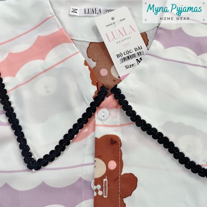 Bộ bizama mặc nhà cổ phối ren tay ngắn quần dài - MYNA PYJAMAS